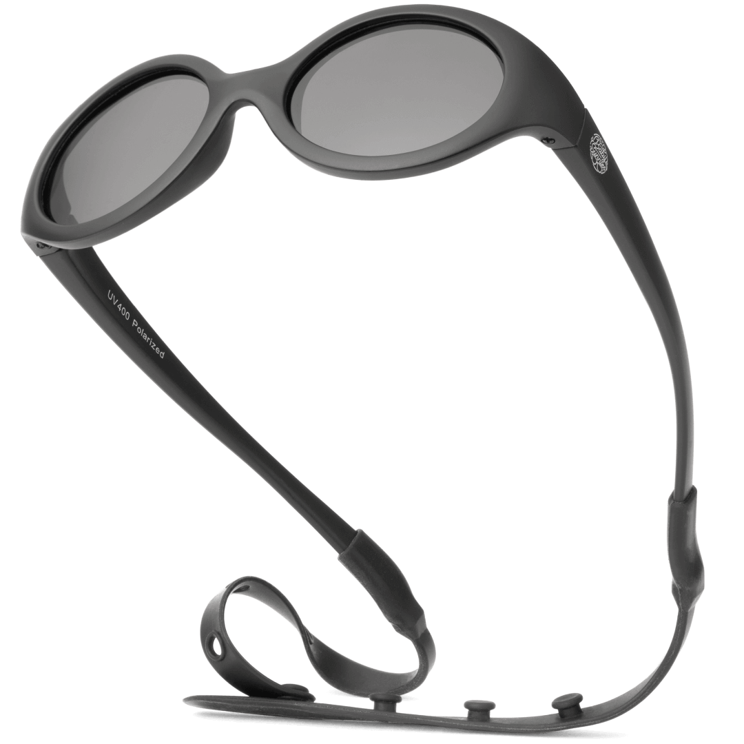 Black Flexible Polarized Baby Sunglasses With Strap 0-24 Months - Oval