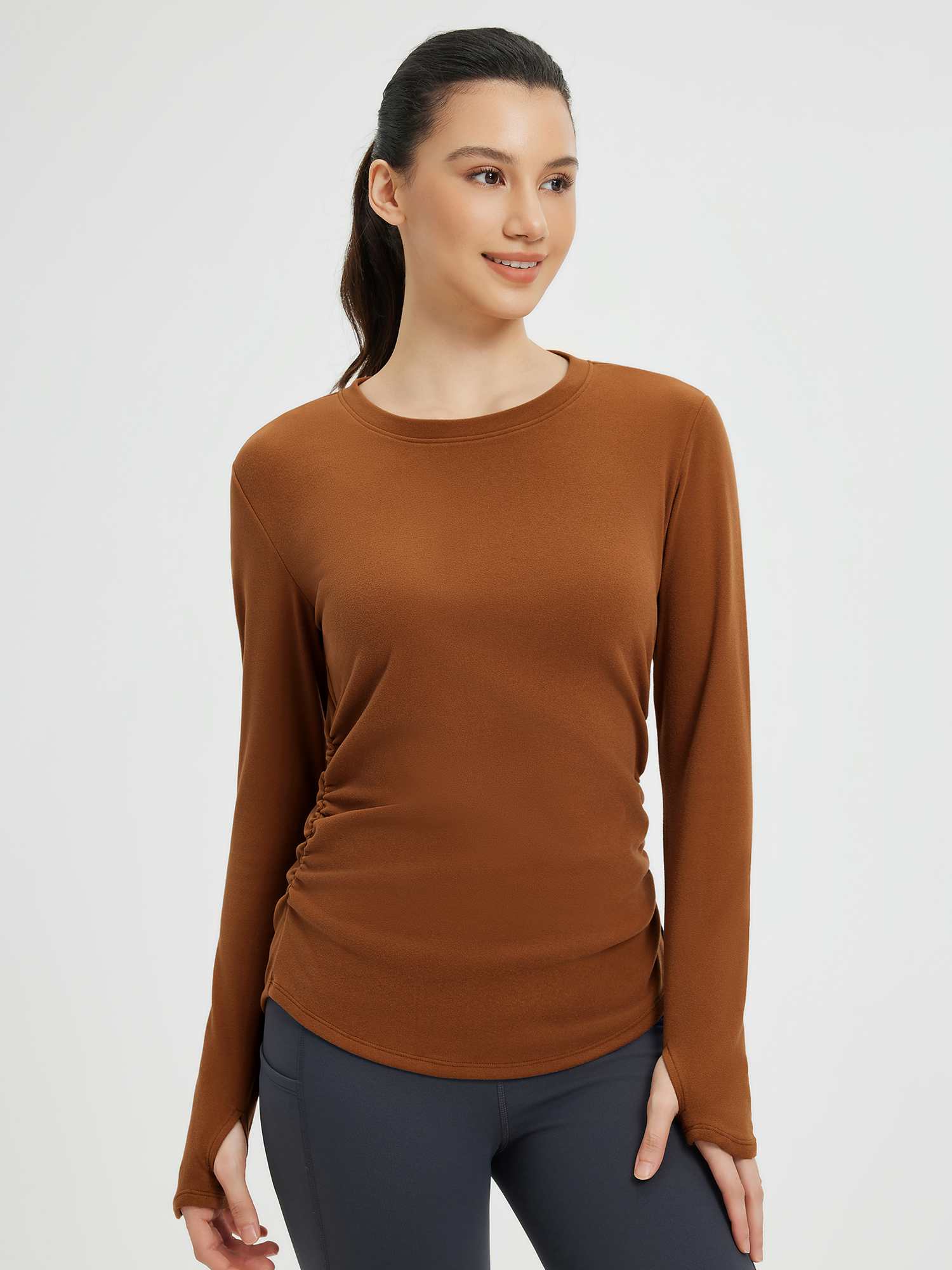 Side-Ruched Long-Sleeve Yoga Top