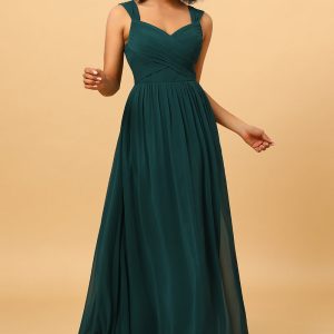 A Line Sweetheart Chiffon Floor Length Bridesmaid Dress with Heart Shaped Open Back