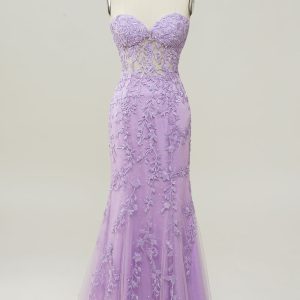 Purple Mermaid Sweetheart Neck Prom Dress With Appliques