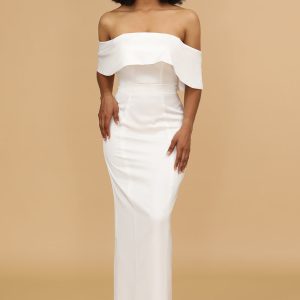 White Mermaid Off the Shoulder Satin Ankle-Length Bridesmaid Dress