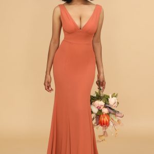 Sunset Mermaid V-neck Bridesmaid Dress With Ruffles