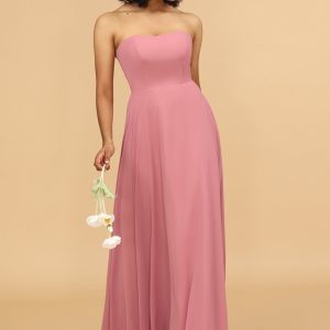 Blush Sweetheart Long Chiffon Bridesmaid Dress with Bowknot