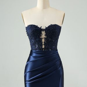Navy Bodycon Sweetheart Corset Beaded Short Homecoming Dress with Hollow Out