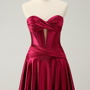 Cute Burgundy A Line Sweetheart Criss Cross Corset Homecoming Dress with Ruffles