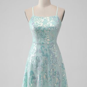 Mint A Line Sequins Short Homecoming Dress with Lace-up Back