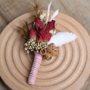 Men's Burgundy Corsage Buttonhole Brooch Pins Dry Flower Wedding Party