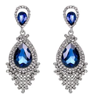 Royal Blue Bride's Alloy Rhinestone Tear Drop Shaped Earrings (1pair )