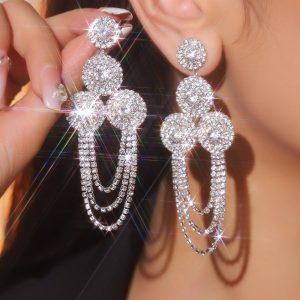 Geometric Crystal Earrings Tassel Rhinestone Earrings