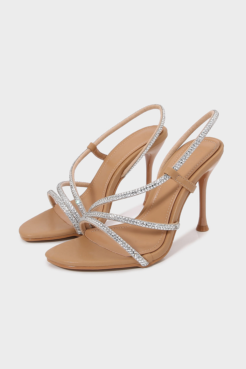 Apricot Rhinestone-Embellished High Heel Sandals