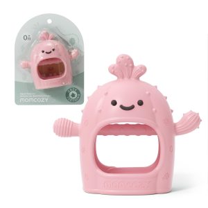 Momcozy Baby Teething Toys, Food Grade Silicone Baby Teether,Teething Mitten for Babies 0–6 Months,Teethers for Babies 6–12 Months,Anti Drop Wrist Teether with Multiple Chew Points, Pink