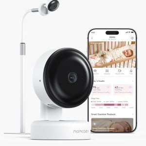 Momcozy BM08 Baby Monitor, Contact-Free Vitals Monitoring, 2K HD Night Vision, Smart AI-Powered Safety Detection, Cry/Sound/Motion Notifications, Sleep Report, 2.4/5GHz Wi-Fi Connection, 2-Way Audio