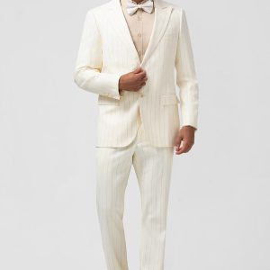 Men's Ivory Peak Lapel Single Breasted 2 Piece Pinstripe Prom Suits