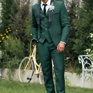 Men's Dark Green Shawl Lapel 3-Pieces Slim Fit Wedding Suits