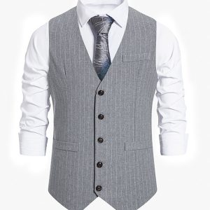 Men's Single Breasted Slim Fit Striped Suit Vest