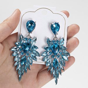 Blue Sparkly Rhinestone Drop Dangle Earrings for Prom