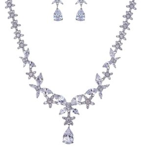 Royal Blue Butterfly Crystal Drop Earrings Necklace Jewelry Set