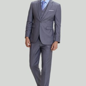 Men's Grey 3 Piece Notched Lapel One Button Prom Suits