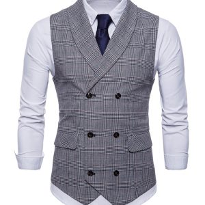 Men's Grey Pinstripe Double Breasted Shawl Lapel Suit Vest
