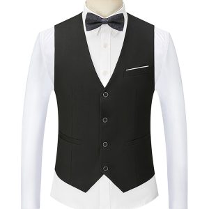Men's Black Single Breasted Shawl Lapel Suit Vest