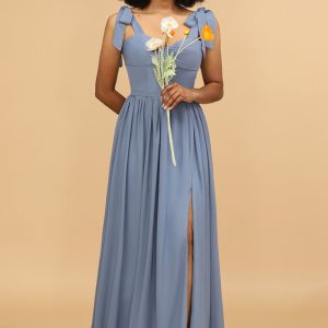 Sweetheart Sleeveless Long Chiffon Bridesmaid Dress with Slit