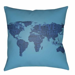 Gumaca Blue World Map Outdoor Throw Pillow