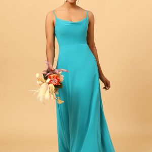 Jade Sheath Spaghetti Straps Long Chiffon Bridesmaid Dress