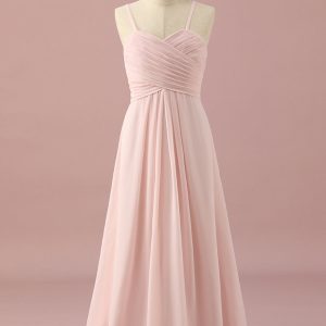 Light Pink A-Line Spaghetti Straps Floor Length Chiffon Junior Bridesmaid Dress