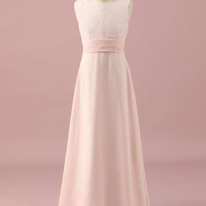 Light Pink A Line Lace and Chiffon Junior Bridesmaid Dress