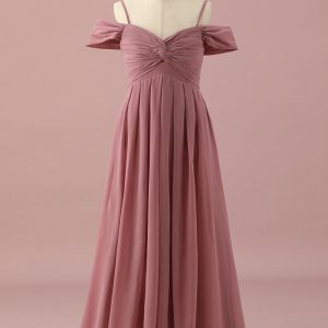 Blush A-Line Off The Shoulder Floor Length Chiffon Junior Bridesmaid Dress