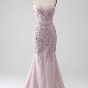 Sparkly Strapless Mermaid Sweetheart Corset Prom Dress with Appliques