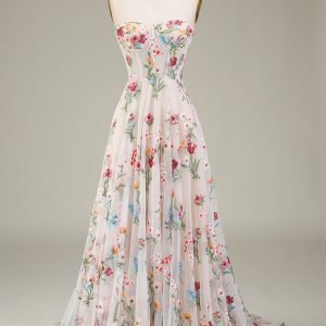 Ivory A-Line Sweetheart Corset Long Wedding Dress With Flower