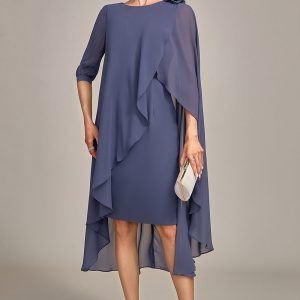 Sheath Scoop Beaded Knee-Length Chiffon Mother of the Bride Dress