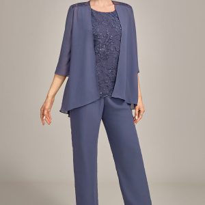 Stormy 3 Piece Long Mother of the Bride Pant Suits with Appliques