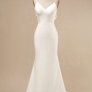 White Mermaid Spaghetti Straps Boho Wedding Dress with Ruffles