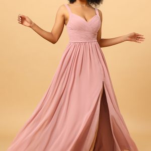 Blush Long Chiffon Bridesmaid Dress with Slit