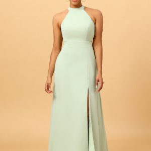 Dusty Sage Long Chiffon Bridesmaid Dress with Slit