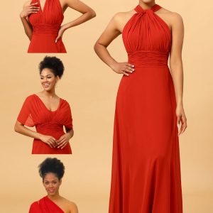 Rust Red Convertible Long Chiffon Bridesmaid Dress