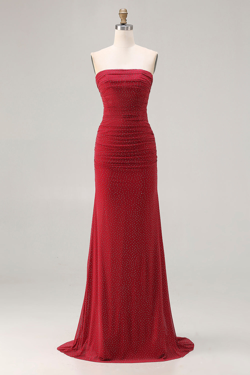 Sparkly Red Mermaid Strapless Beaded Long Prom Dress